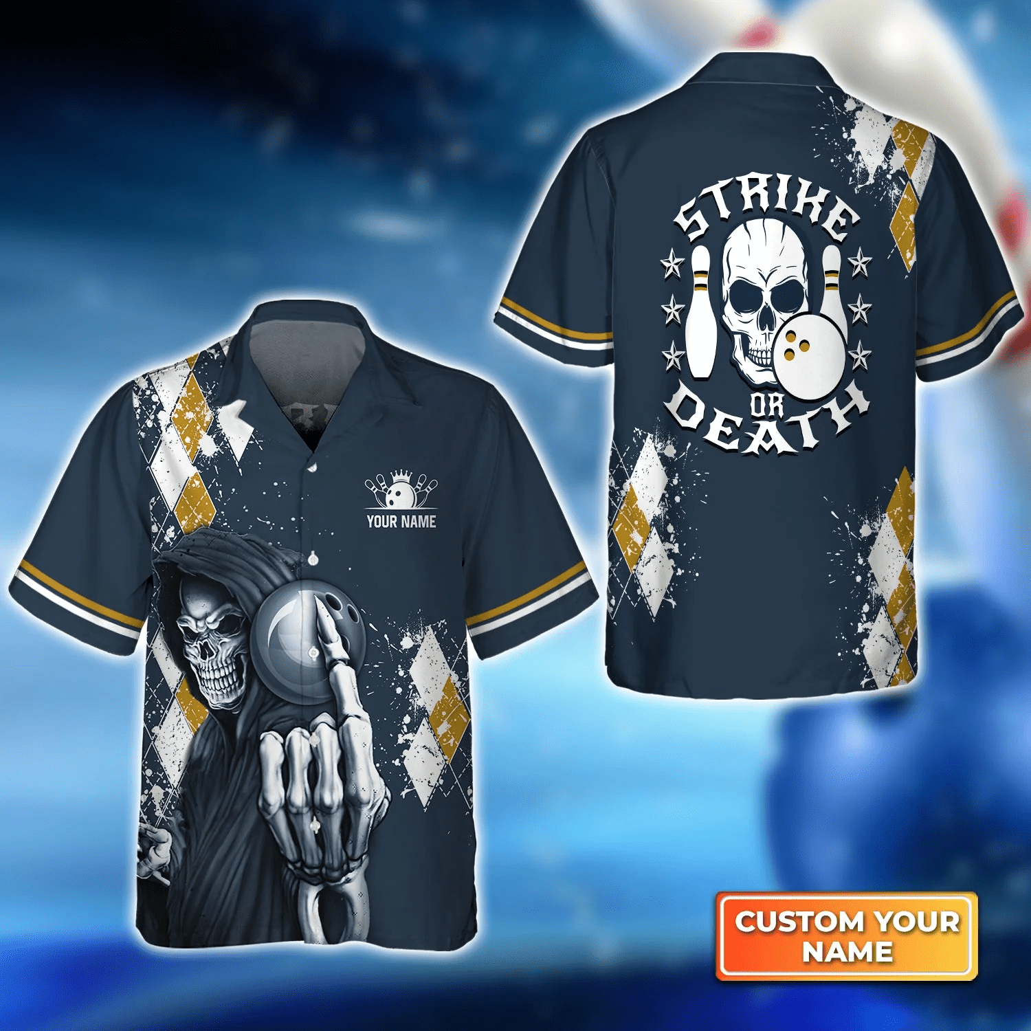Blue Bowling Strike Or Death Personalized Name 3D Trendy Hawaiian Shirt