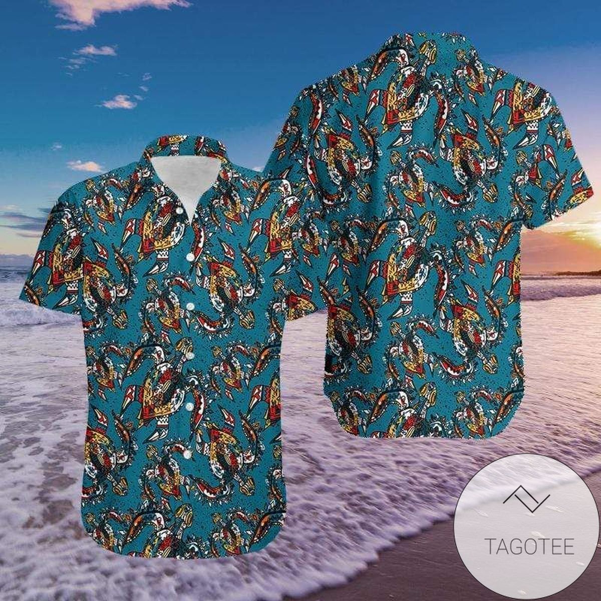 Blue Canvas Showcasing Intricate Turtle Designs Tropical Hawaiian Shirt
