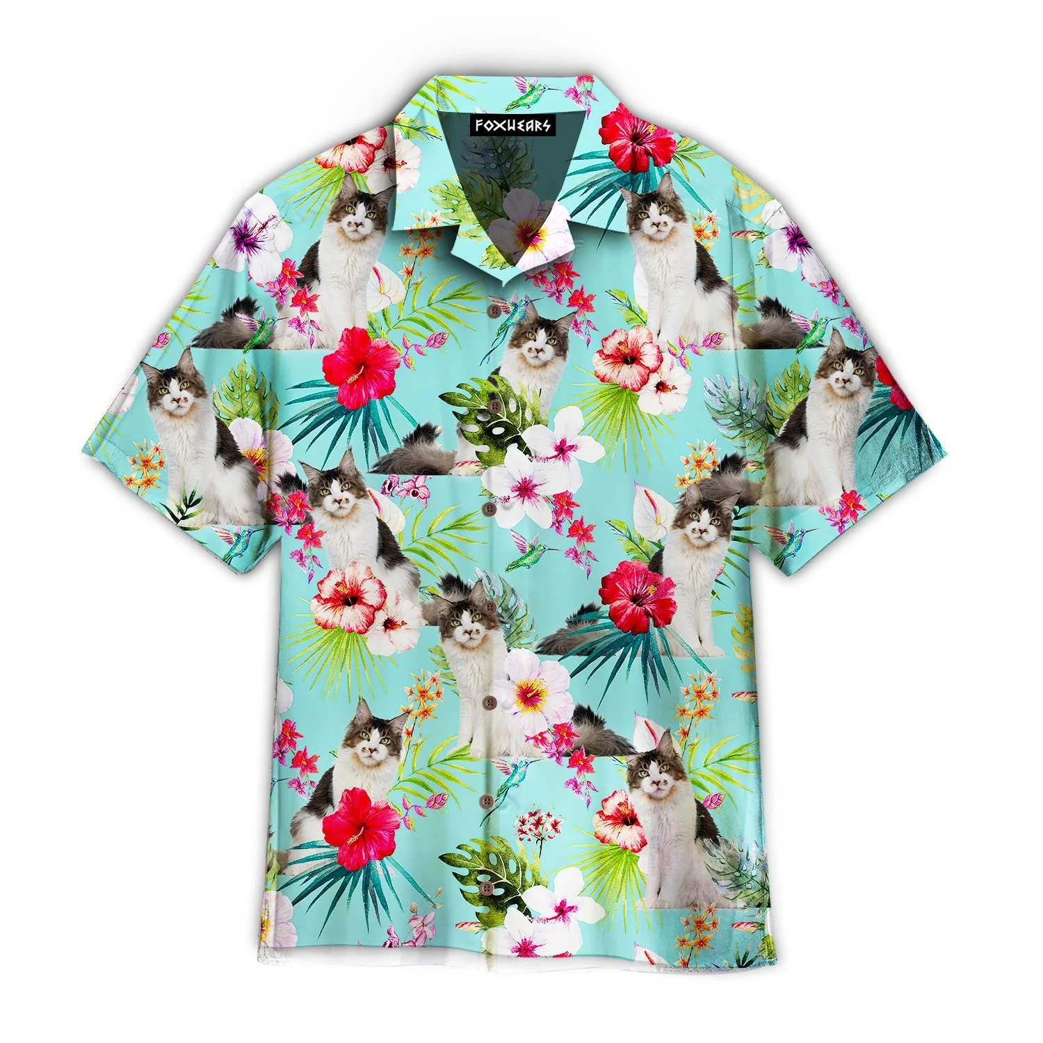 Blue Classic Tropical Maine Coon Cats Lover Pattern Trendy Hawaiian Shirt