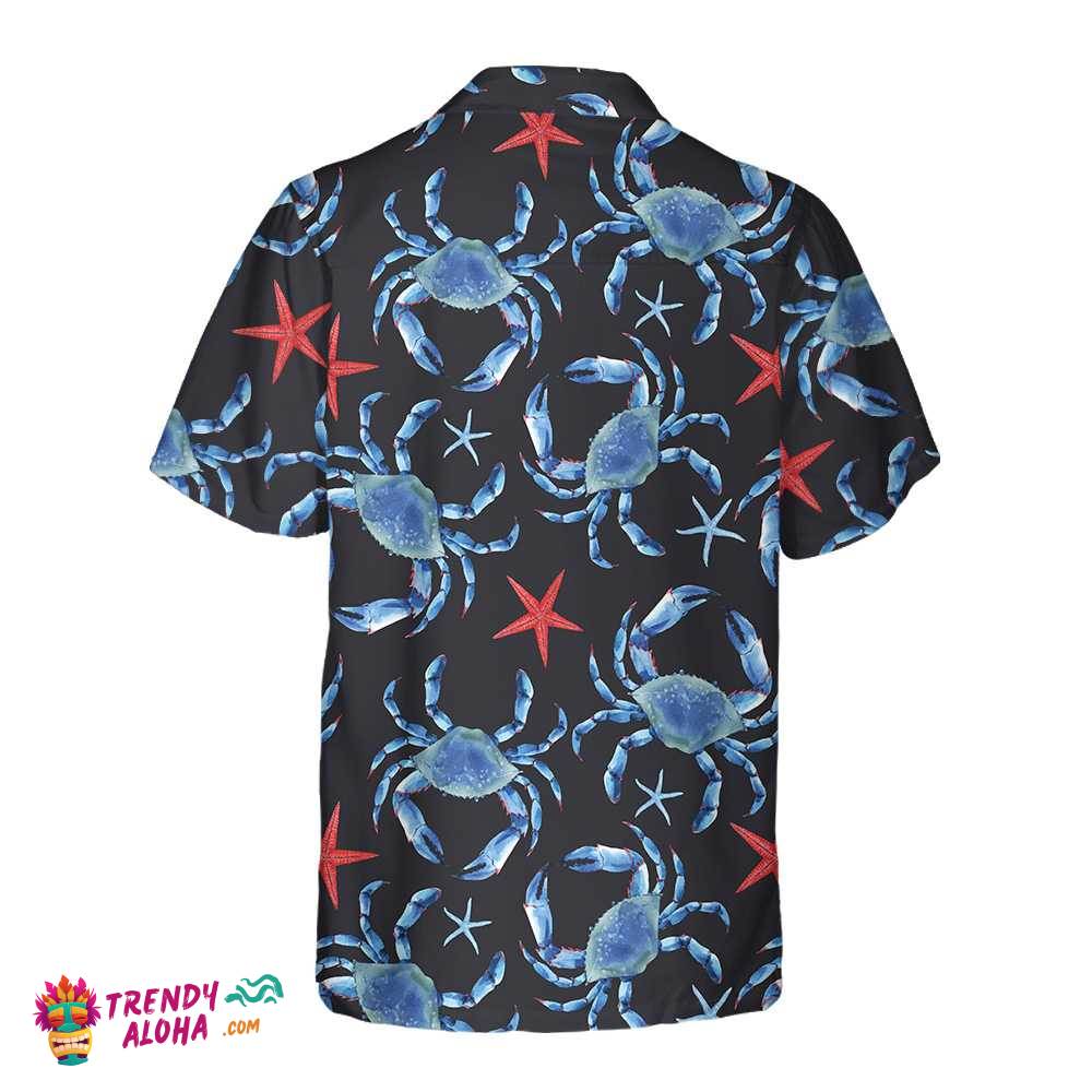 Blue Crab And Starfish Pattern Crab Hawaiian Shirt, Blue Crab Shirt For Men & Women, Best Crab Gift