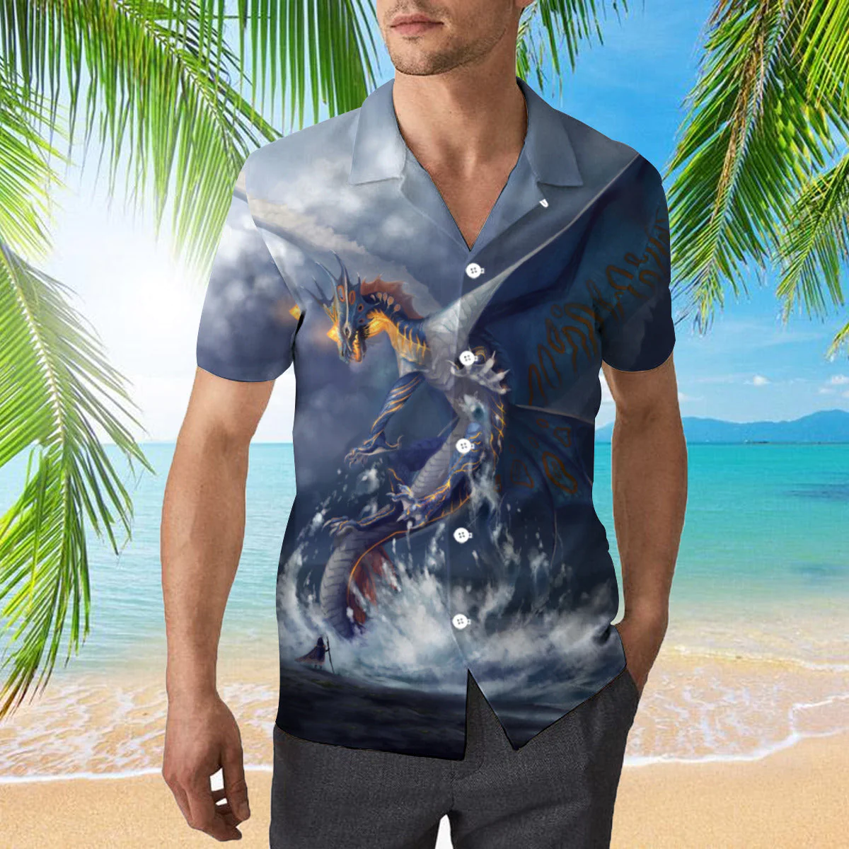 Blue Dragon Stylish Artwork on Aloha Hawaiian Shirt