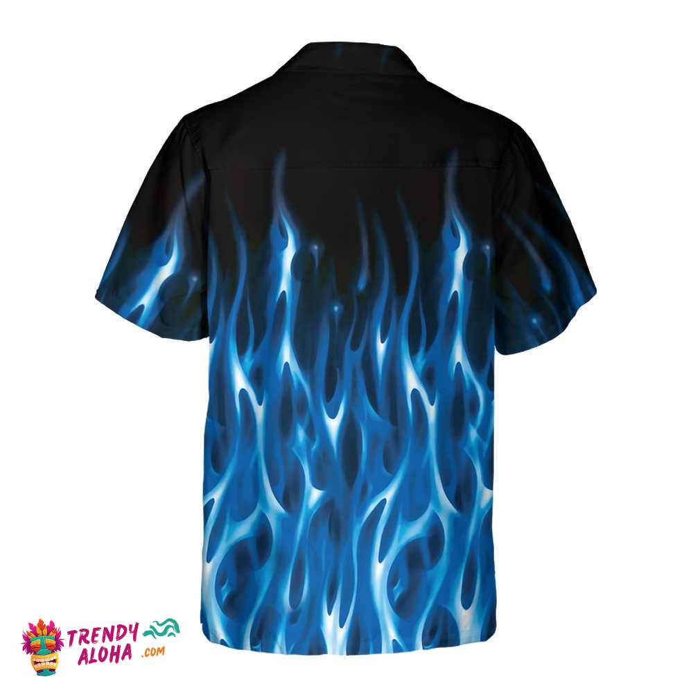 Blue Flame Hawaiian Shirt, Short Sleeve Flame Shirt For Men, Flame Print Shirt
