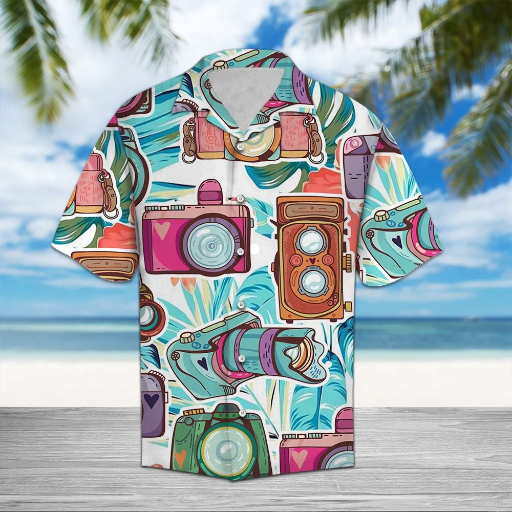 Blue Floral Hawaiian Shirt for Photography Enthusiasts