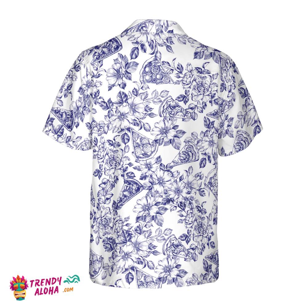 Blue Floral Pizza Pattern Shirt Hawaiian Shirt