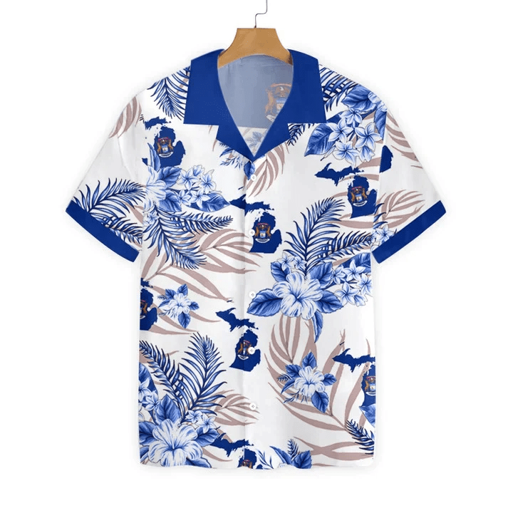 Blue Hibiscus Michigan Proud Design Trendy Hawaiian Shirt Blue Hibiscus Michigan Proud Design Trendy Hawaiian Shirt