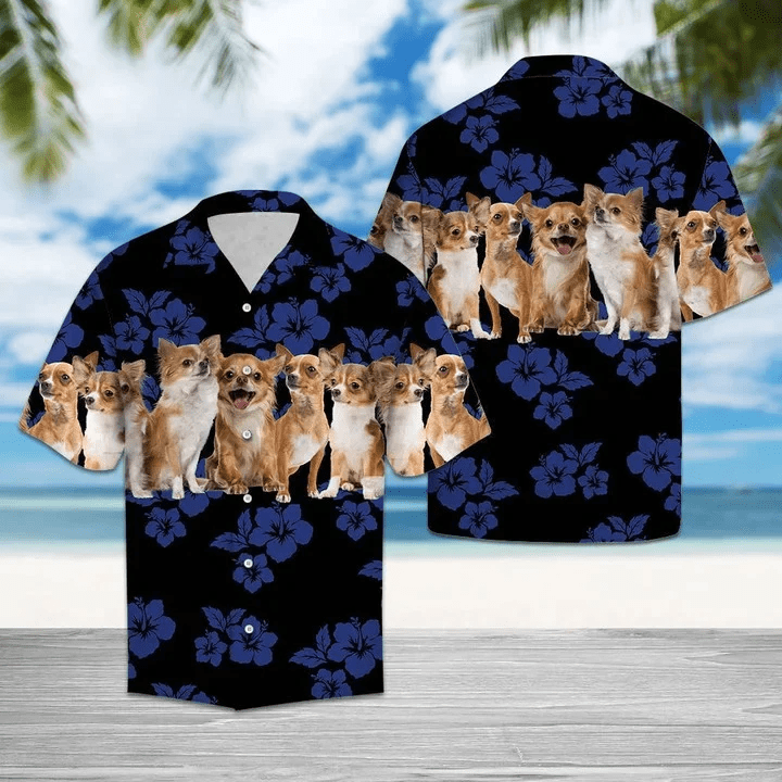 Blue Hibiscus With Chihuahua Dogs Trendy Hawaiian Shirt