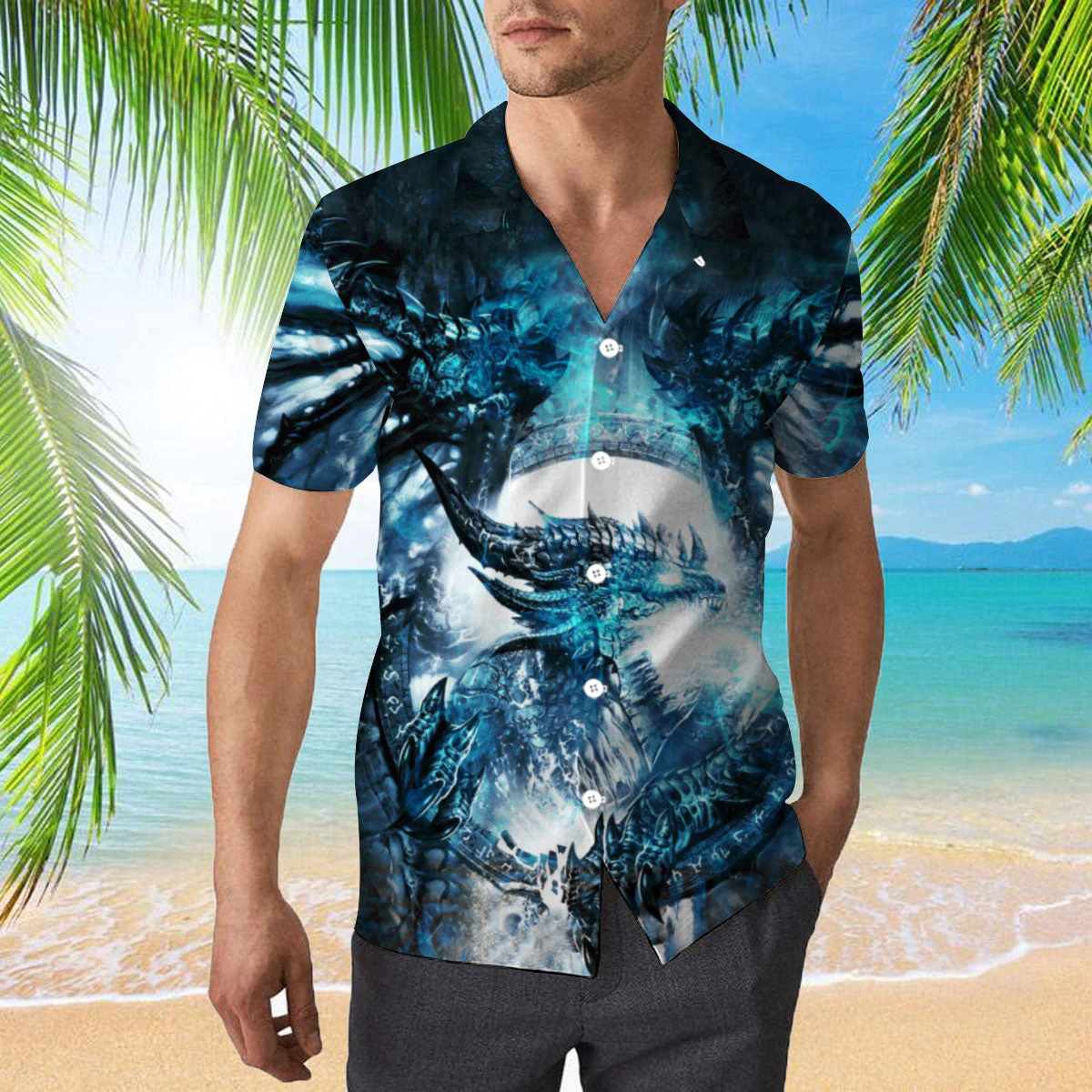 Blue Ice Dragon Trendy Hawaiian Shirt