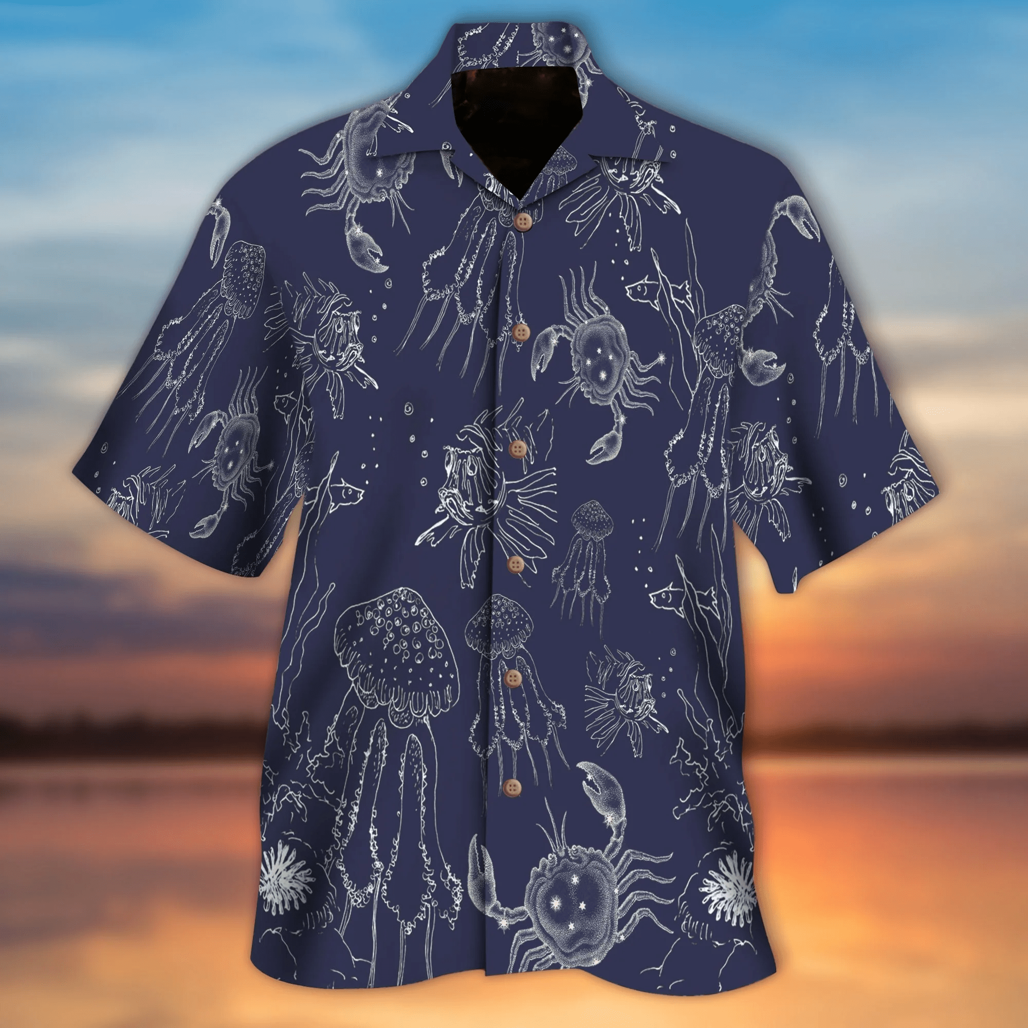 Blue Jellyfish Crab Trendy Hawaiian Shirt, Crab Lover Trendy Hawaiian Shirt For Summer Gifts