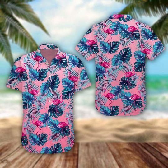 Blue Leave Flamingo Ornamental Design Trendy Hawaiian Shirt
