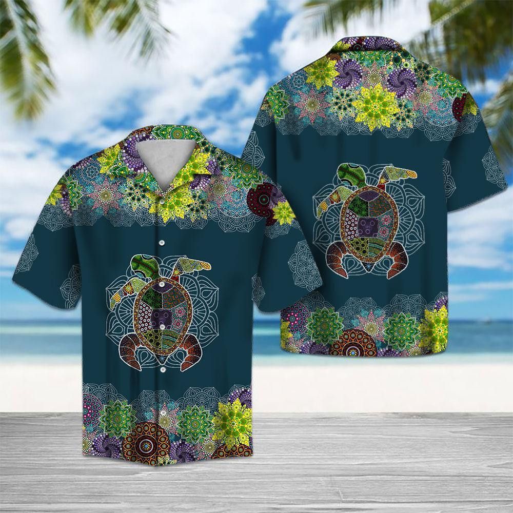 Blue Mandala Sea Turtle Trendy Hawaiian Shirt, Turtle Lover Trendy Hawaiian Shirt For