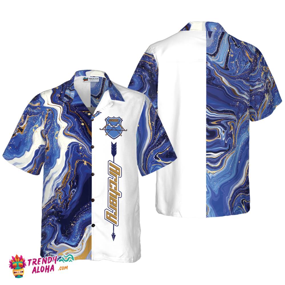 Blue Marble And Gold Archery Hawaiian Shirt