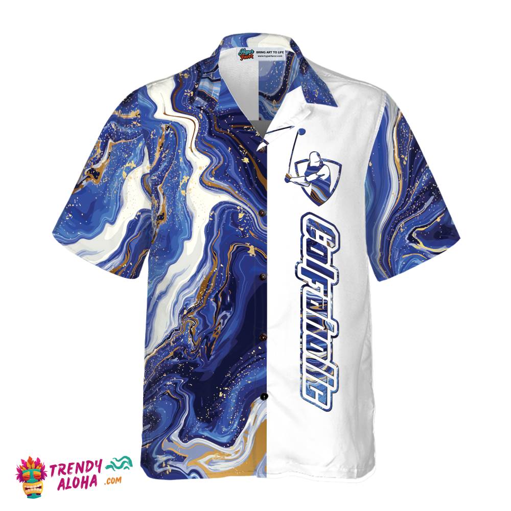 Blue Marble And Gold Golfaholic Hawaiian Shirt