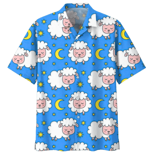 Blue Moon And Sheep Illustration Trendy Hawaiian Shirt