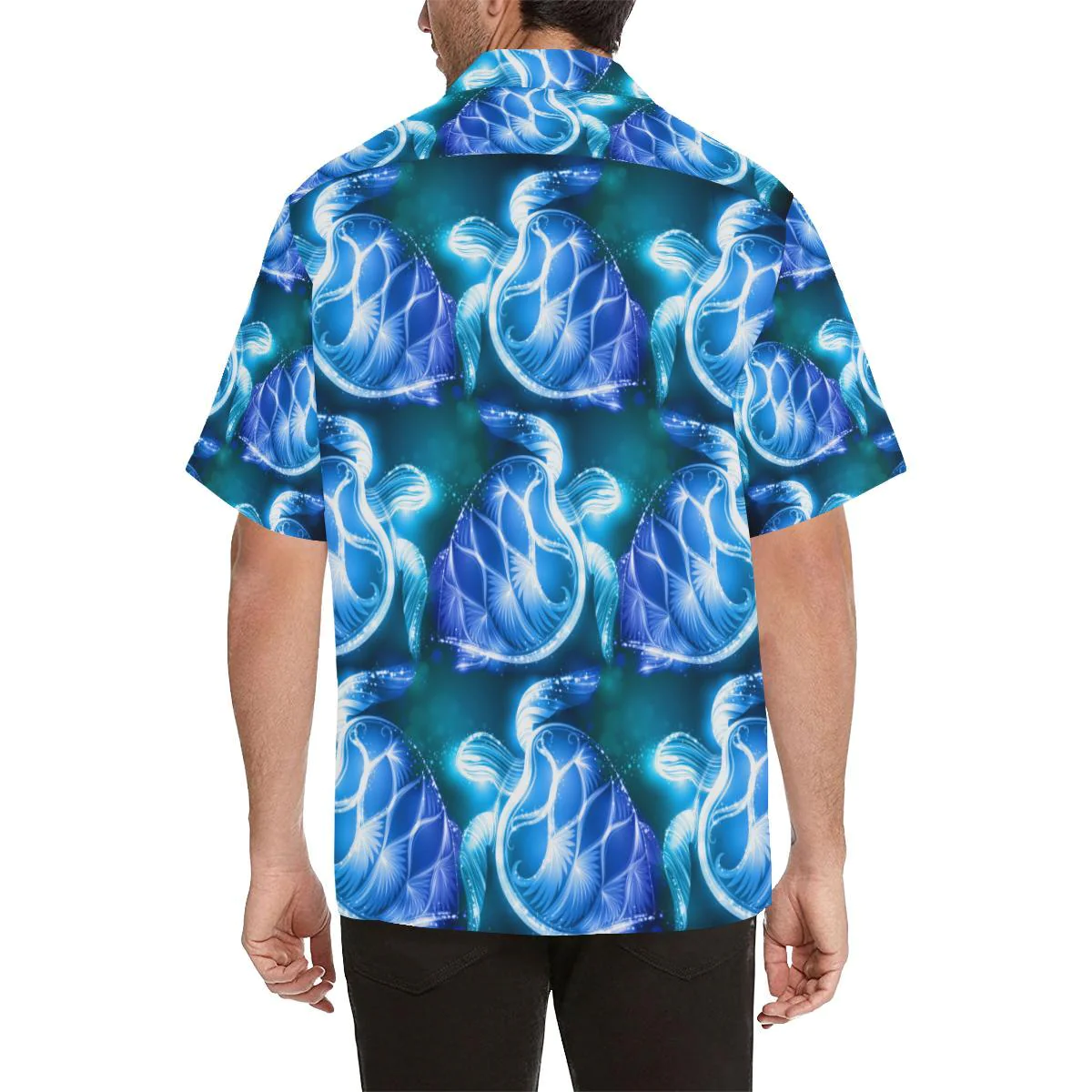 Blue Neon Sea Turtle Print Trendy Hawaiian Shirt, Turtle Lover Trendy Hawaiian Shirt For