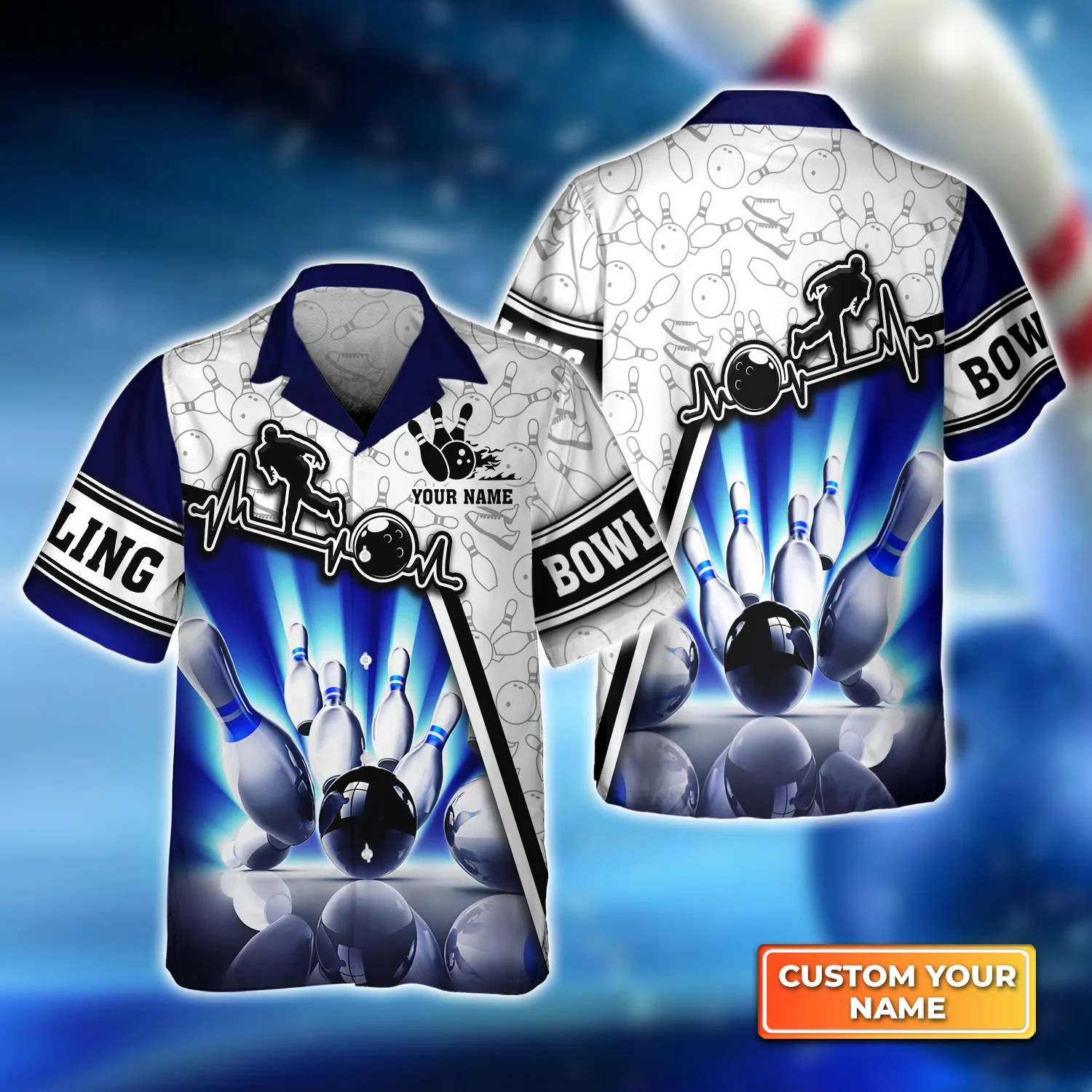 Blue Neonlights Bowling Trendy Hawaiian Shirt, Bowling Trendy Hawaiian Shirt For Men, Women, Bowling Team Shirt