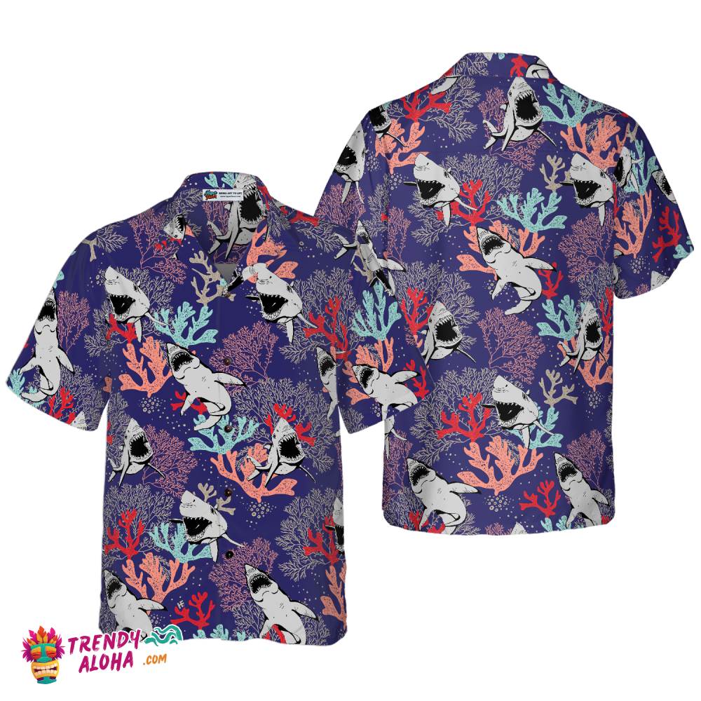 Blue Ocean Coral Sharks Hawaiian Shirt