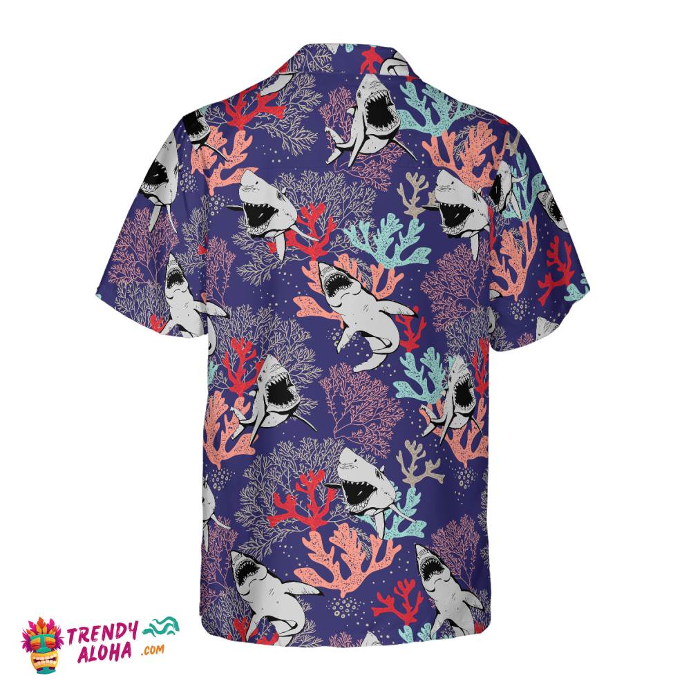 Blue Ocean Coral Sharks Hawaiian Shirt