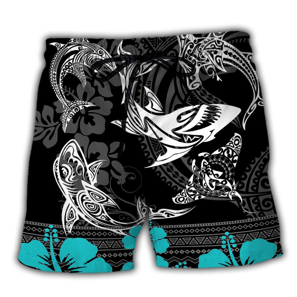 Blue Ocean Love Life Shark Pattern Trendy Aloha Hawaiian Beach Shorts Blue Ocean Love Life Shark Pattern Trendy Aloha Hawaiian Beach Shorts