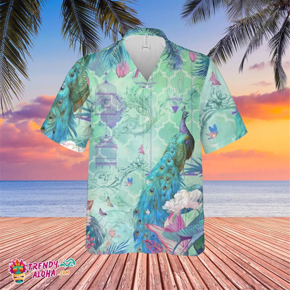 Blue Peacock Trending Hawaiian Shirt, Summer Vacation Hawaiian Shirt