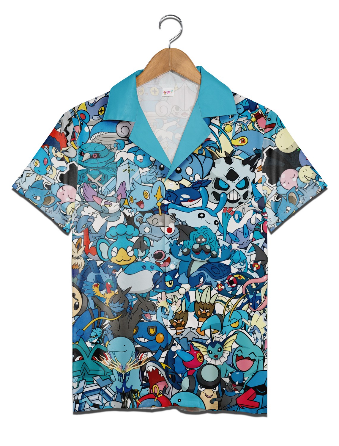 Blue Pokemon Hawaiian Shirt Aloha, Anime Button Up Aloha Shirt Short Set