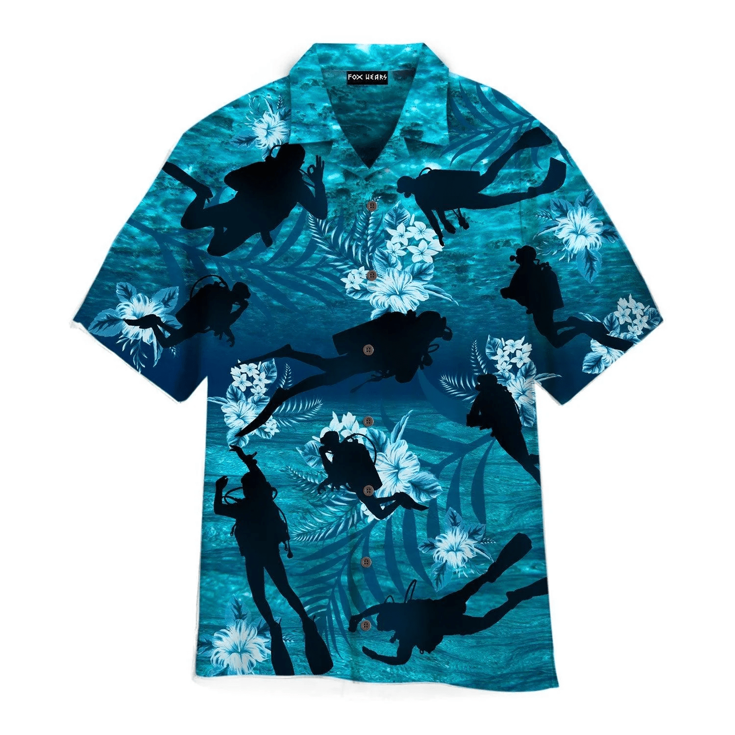 Blue Scuba Diving Hibiscus Trendy Hawaiian Shirt Blue Scuba Diving Hibiscus Trendy Hawaiian Shirt