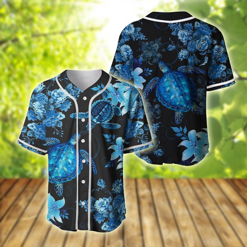 Blue Sea Turtle Hawaiian Baseball Tee Jersey Shirt Qt206008Td
