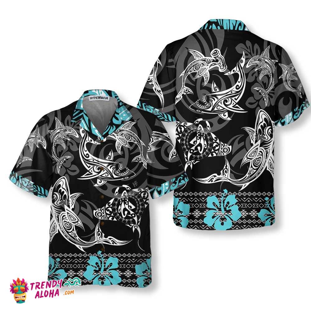 Blue Shark Hawaiian Shirt, Shark Button Up Shirt For Adults, Shark Print Shirt