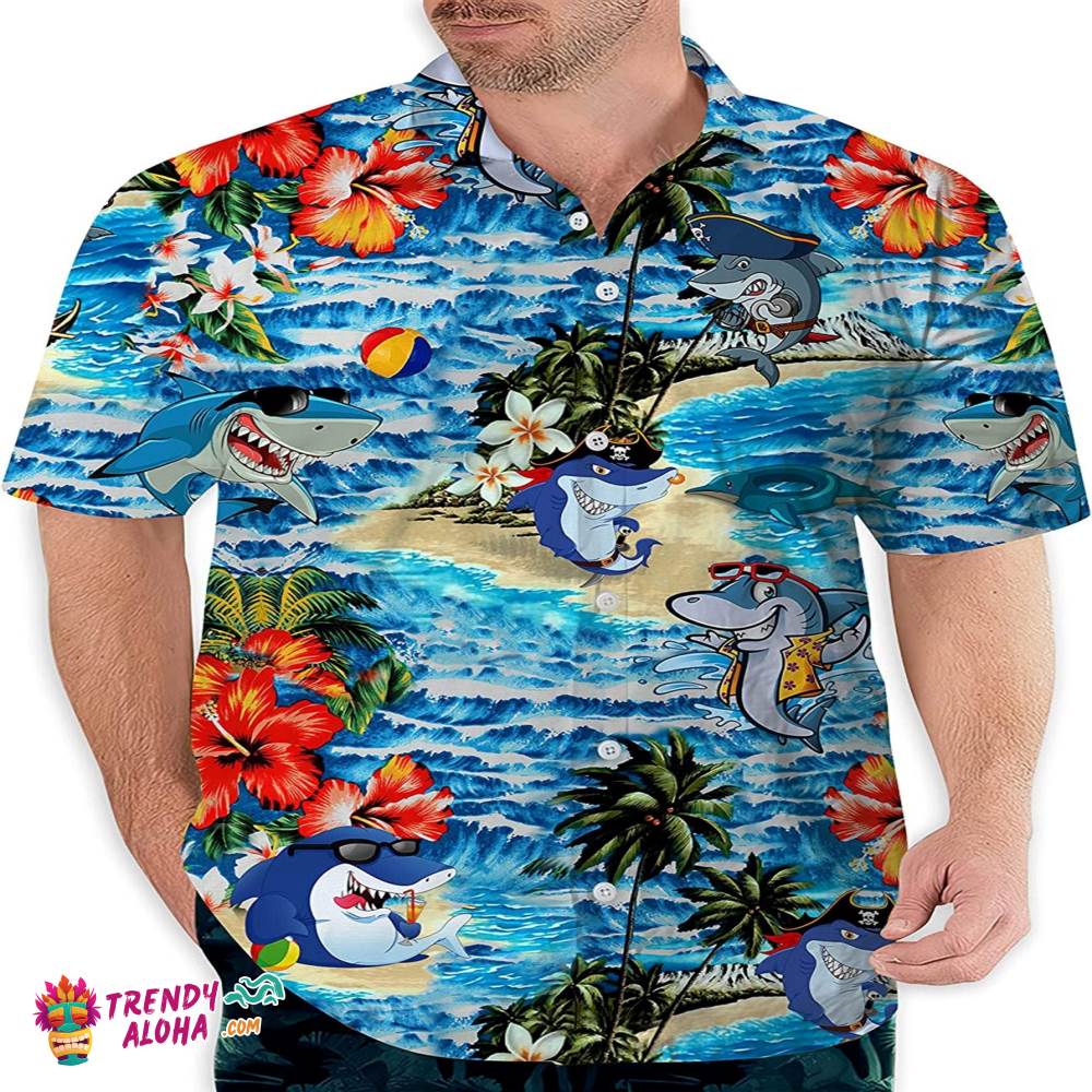 Blue Sharks Flower Hawaiian Shirt