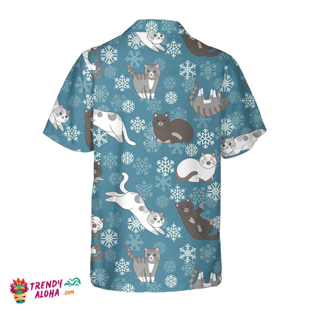 Blue Snowflakes Adorable Kittens Hawaiian Shirt, Funny Christmas Aloha Shirt