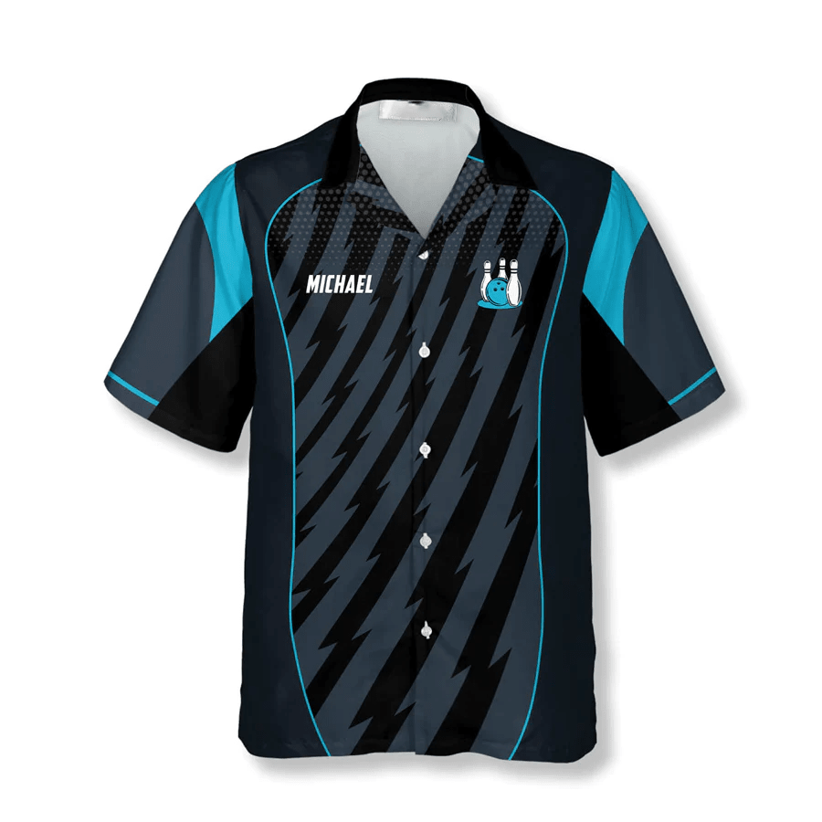 Blue Sports Style Trophy Emblem Custom Bowling Trendy Hawaiian Shirt, Bowling Team Shirt, Bowling Player Gift