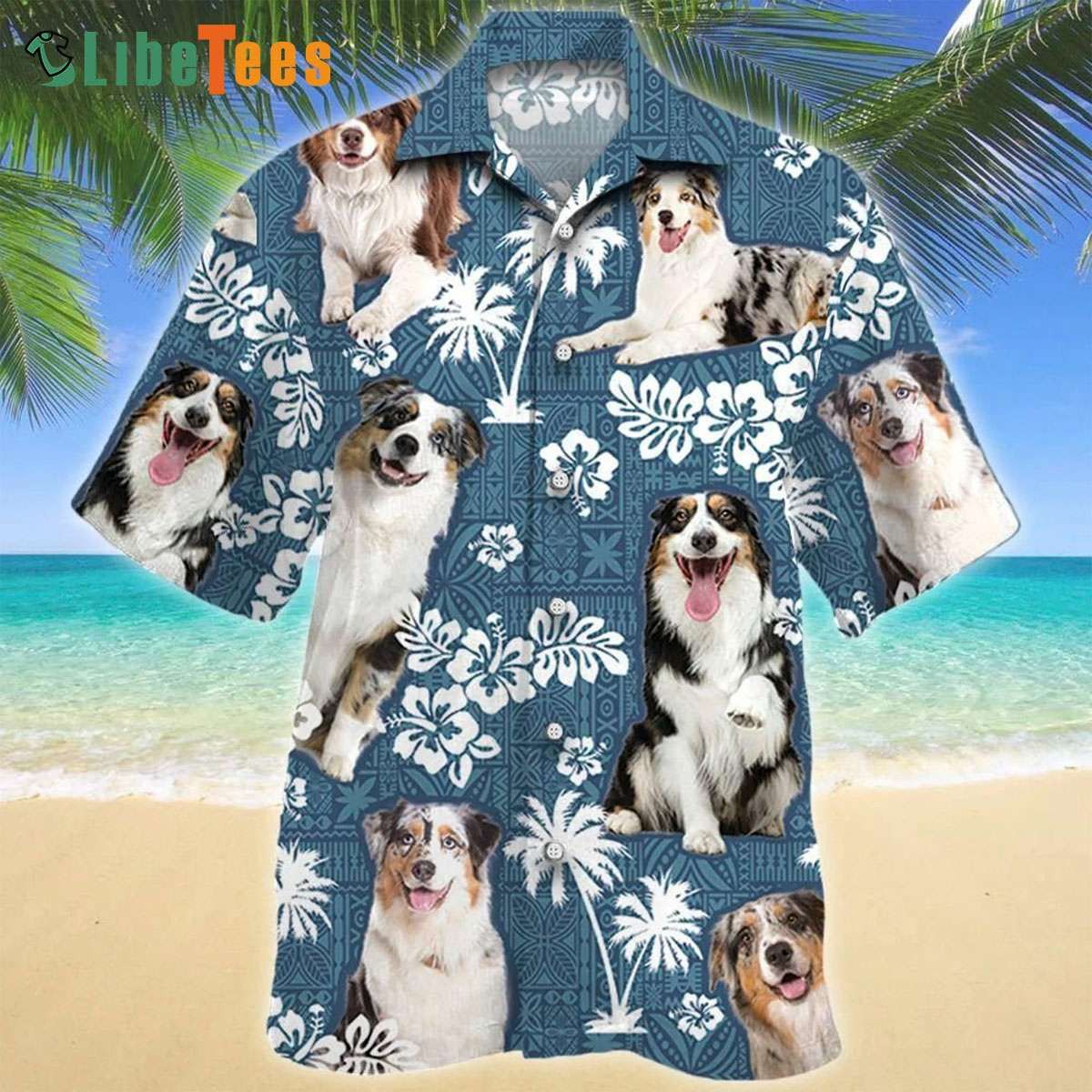 Blue Tribal Dance with Australian Shepherd Dog Hawaiian Shirt
