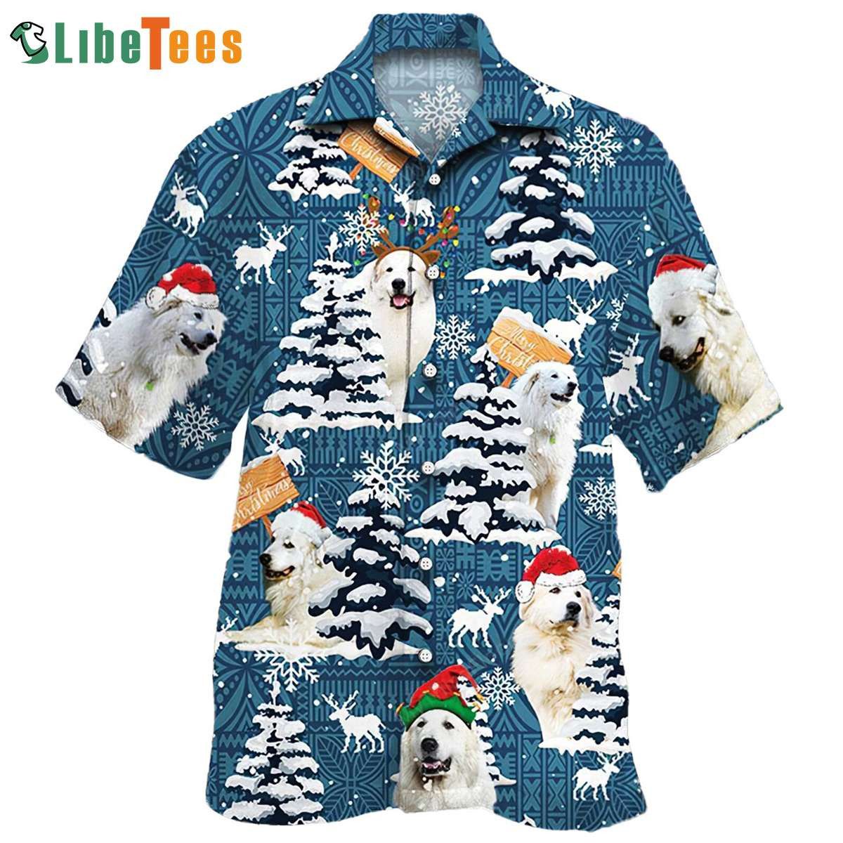 Blue Tribal Great Pyrenees Dog Lovers Hawaiian Shirt