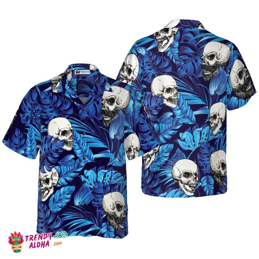 Blue Tropical Floral Summer And Skull Hawaiian Shirt Blue Tropical Floral Summer And Skull Hawaiian Shirt