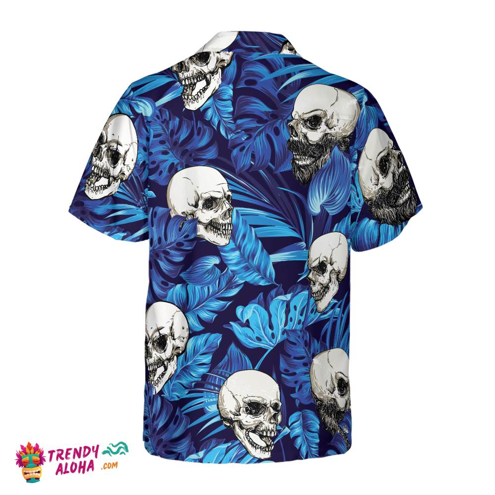 Blue Tropical Floral Summer And Skull Hawaiian Shirt