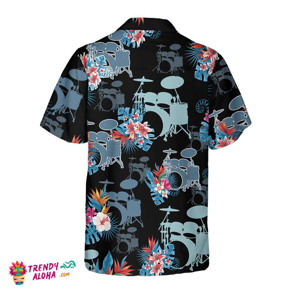 Blue Tropical Flower Drum Hawaiian Shirt, Drum Shirt For Men, Gift For Drummers