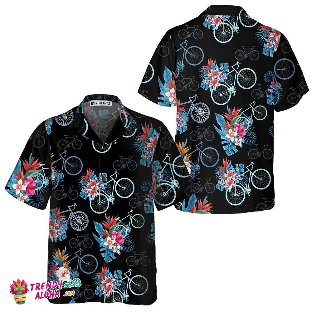 Blue Tropical Leaves Cycling Hawaiian Shirt, Tropical Mountain Bike Shirt For Men, Unique Gift For Cyclists Blue Tropical Leaves Cycling Hawaiian Shirt, Tropical Mountain Bike Shirt For Men, Unique Gift For Cyclists