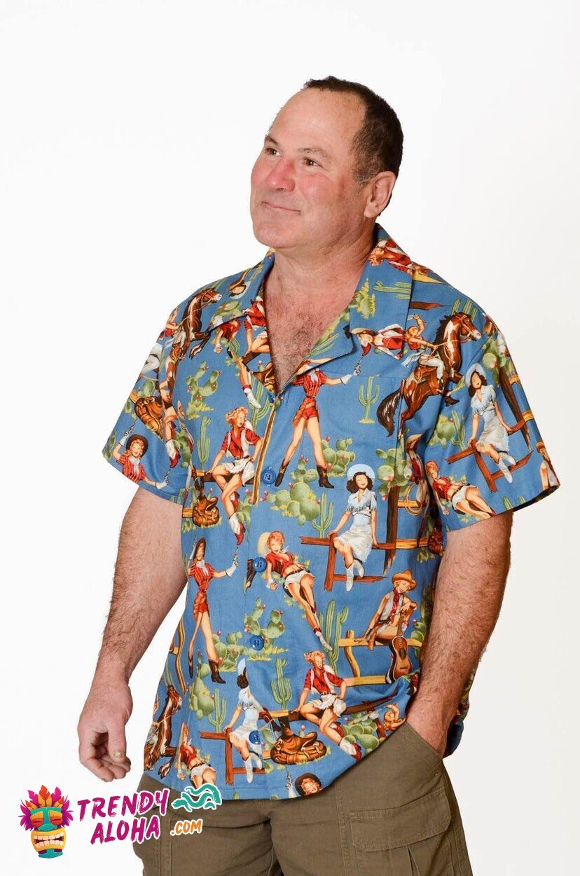 Blue Western Cowgirl Retro Pattern Classic Hawaiian Shirt