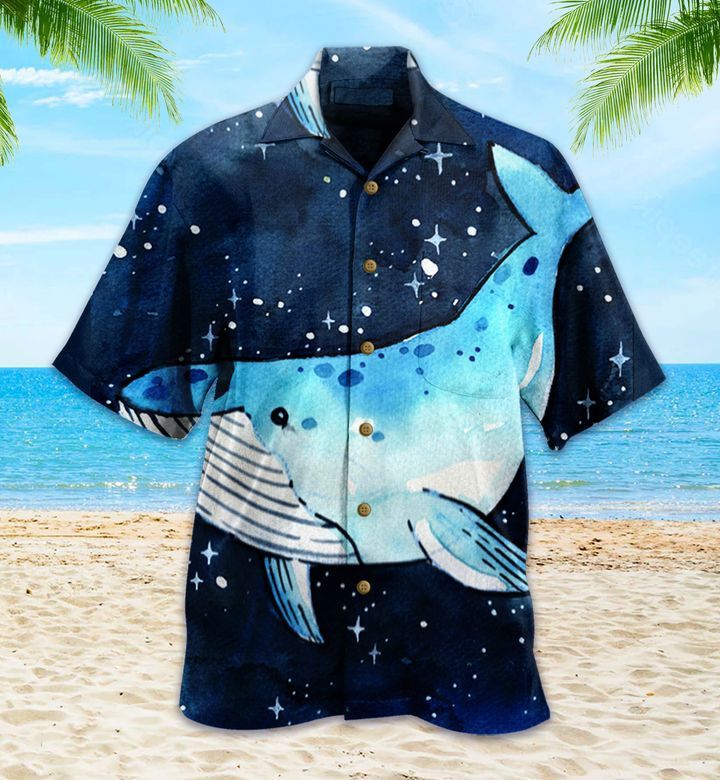Blue Whale Galaxy Blue Trendy Hawaiian Shirt 3D Summer Gifts