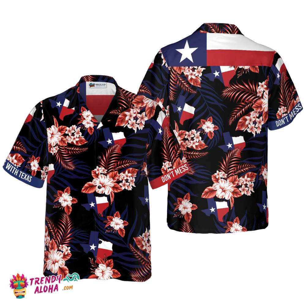 Bluebonnet Don’t Mess With Texas Hawaiian Shirt For Men Black Version, Texas State Shirt, Proud Texas Shirt For Men