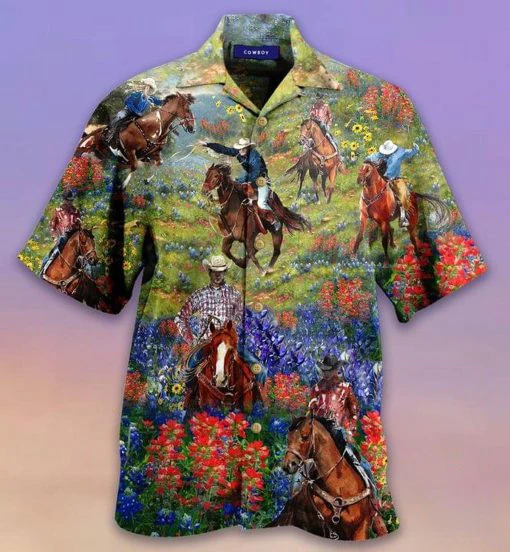 Bluebonnet Fields and Texas Cowboy Hawaiian Shirt