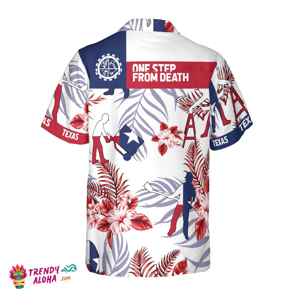 Bluebonnet Texas Hawaiian Shirt Construction Worker Version, Button Down Floral And Flag Texas Shirt, Proud Texas Shirt For Men