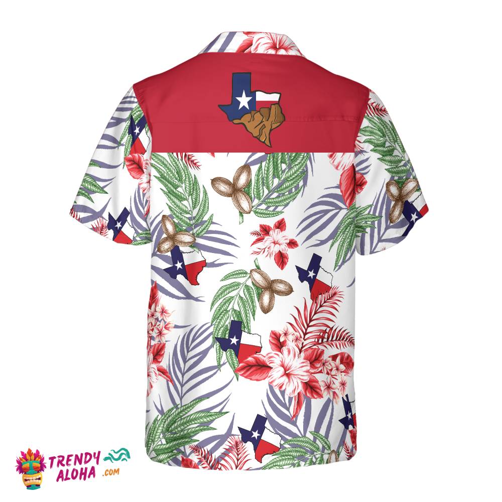 Bluebonnet Texas Hawaiian Shirt Pecan Version, Button Down Floral And Flag Texas Shirt, Proud Texas Shirt For Men