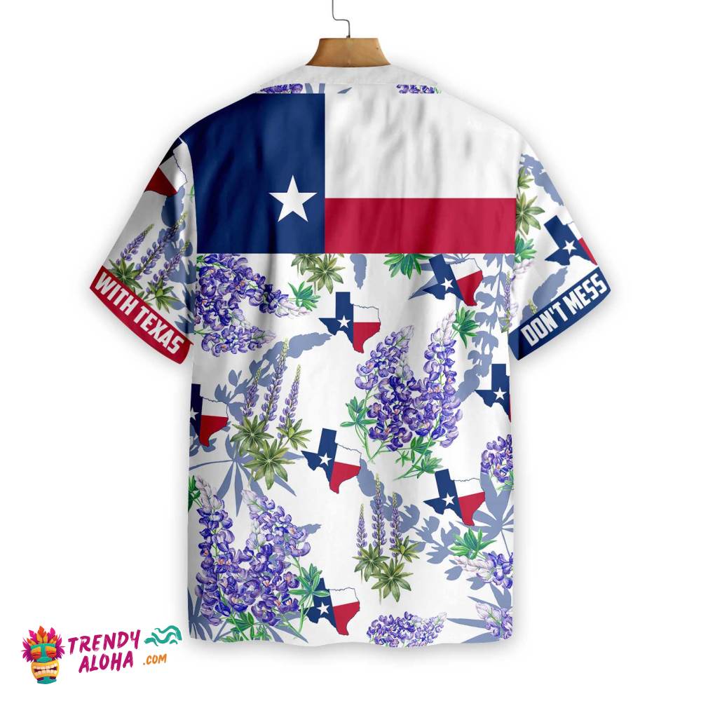 Bluebonnet Texas Hawaiian Shirt Purple Version, Button Down Floral And Flag Texas Shirt, Proud Texas Shirt For Men