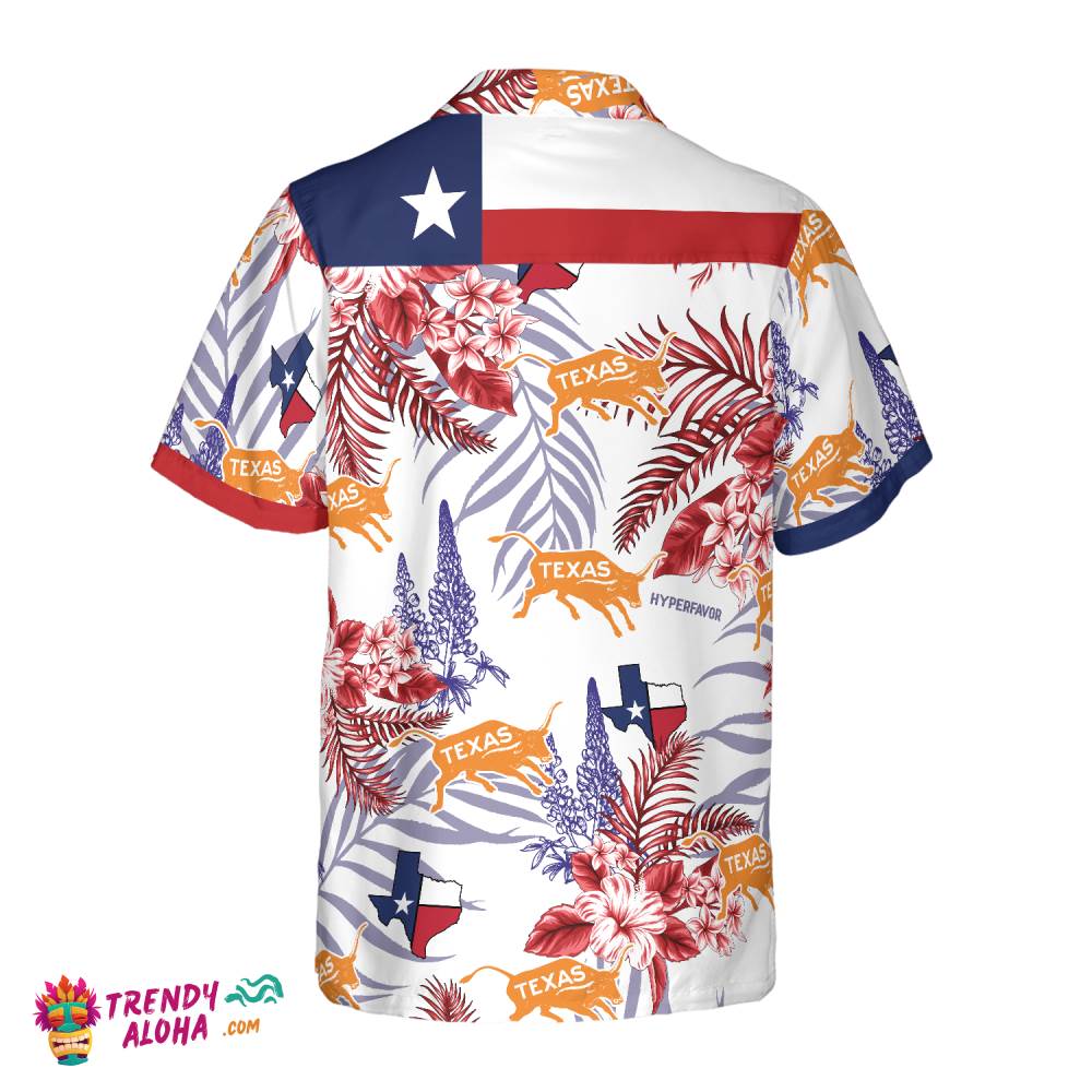 Bluebonnet Texas Hawaiian Shirt Red Version, Button Down Floral And Flag Texas Shirt, Proud Texas Shirt For Men