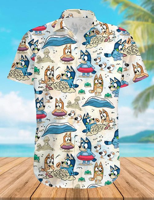 Bluey Beach Hawaiian Sandcastles Crabs Printed Shirt Paradise Vibes