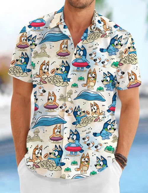 Bluey Beach Hawaiian Sandcastles Crabs Printed Shirt Paradise Vibes