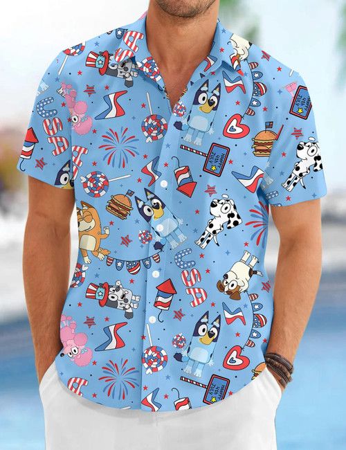Bluey Hawaii Blue Shirt 4th Of July Island Celebration Attire