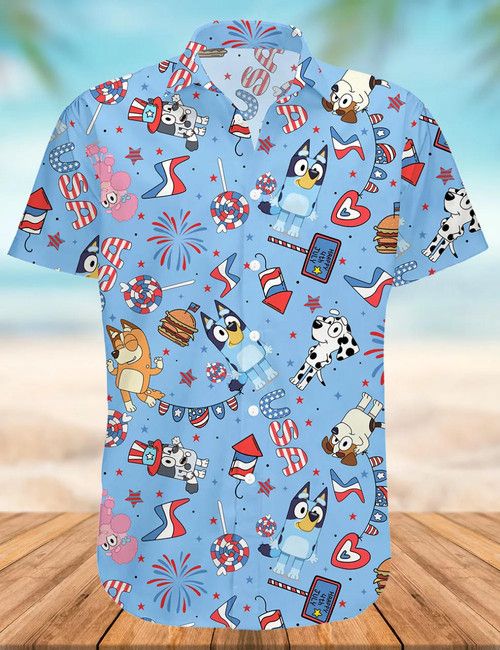 Bluey Hawaii Blue Shirt 4th Of July Island Celebration Attire