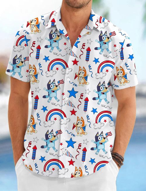Bluey Hawaii Shirt 4th Of July with Vibrant Rainbow Color Theme