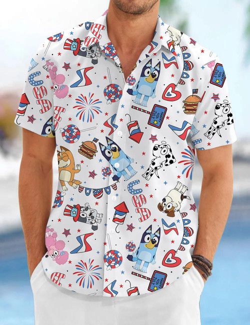Bluey Hawaii White Shirt 4th Of July Festive Islander Outfit